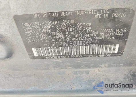 2011 Subaru Impreza Outback Sport from USA, damaged, VIN JF1GH6D6XBH809900